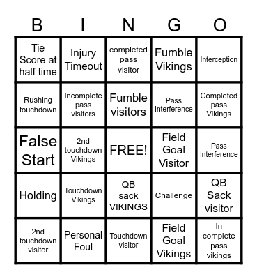 FOOTBALL Bingo Card