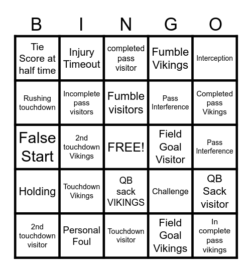 FOOTBALL Bingo Card