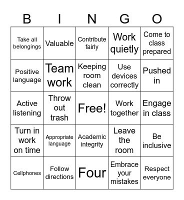 MRS. Barrett's Classroom Expectations Bingo Card