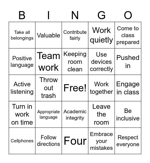 MRS. Barrett's Classroom Expectations Bingo Card