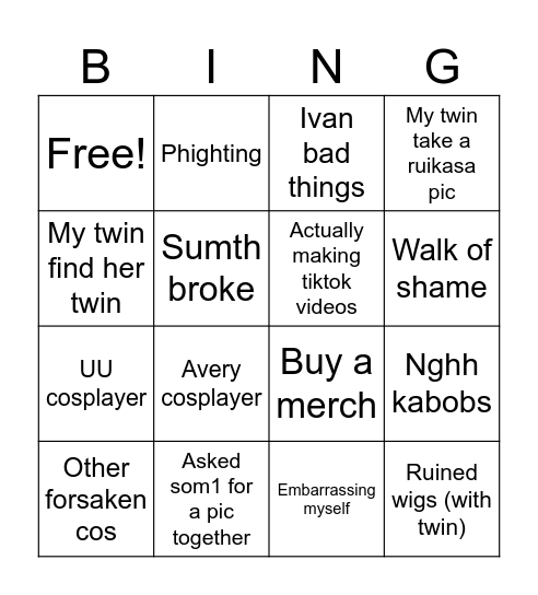 Cosplay bingo 23 Bingo Card