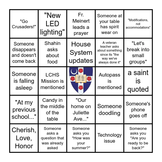 LCHS In-Service Bingo Card