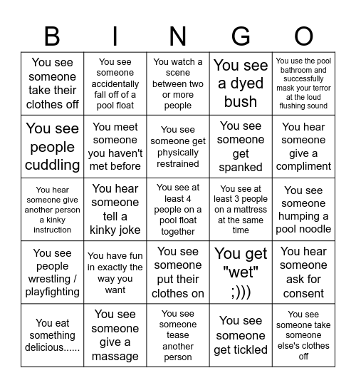 Kinky Pool Bingo Card
