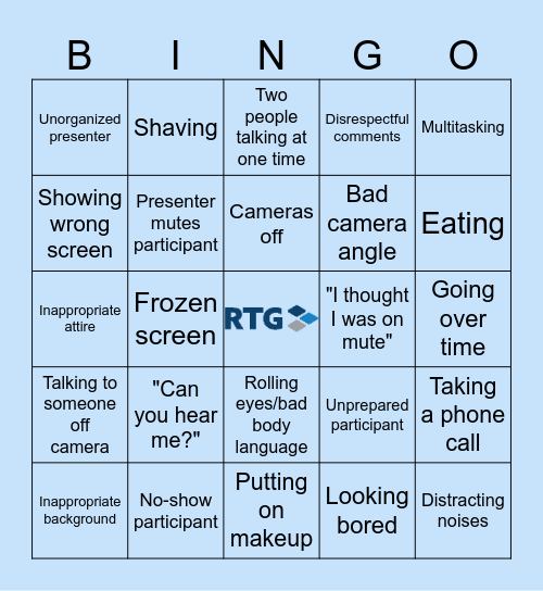 BAD HABITS BINGO Card
