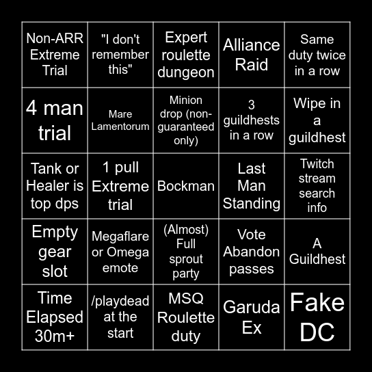 FFXIV Mentor Roulette Bingo Card
