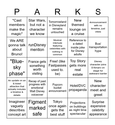 Disney Parks Panel BINGO Card