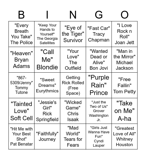 80s Bingo Card