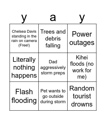 Hurricane Lala or whatever Bingo Card