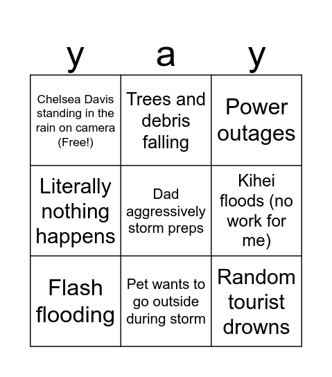 Hurricane Lala or whatever Bingo Card