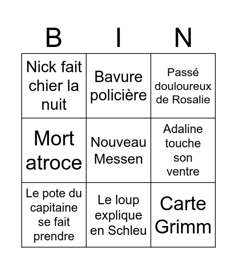 Juliette la conne Bingo Card