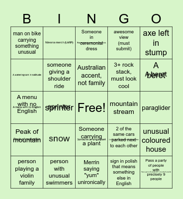 holiday bingo Card