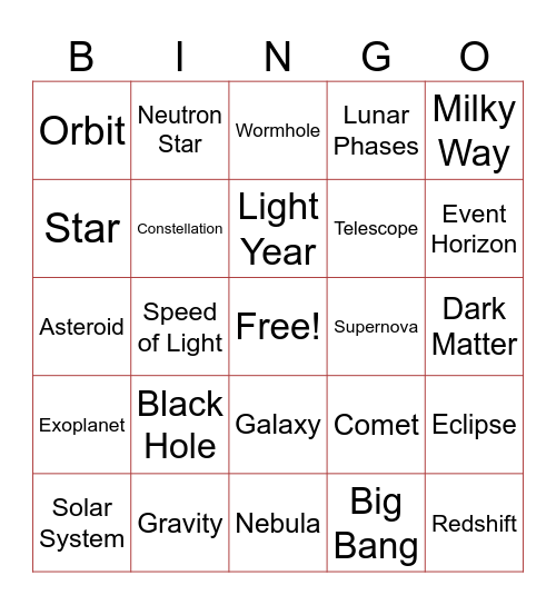 Black Hole bingo event Bingo Card