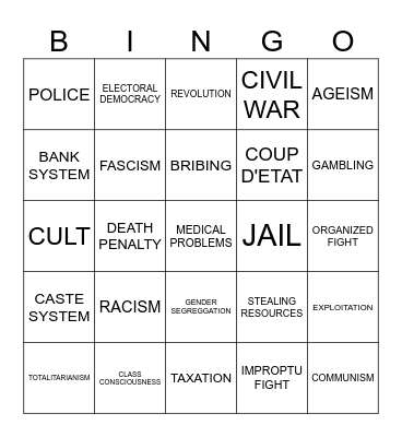 Kid Nation Bingo Card