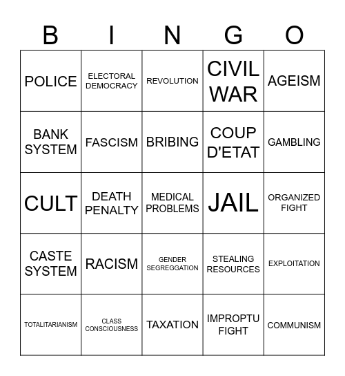 Kid Nation Bingo Card