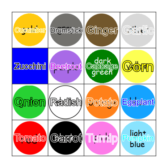 COLOURS NAME Bingo Card