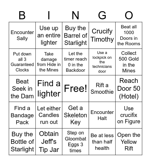 Doors Bingo Card