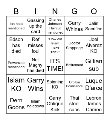 UFC 330 Bingo Card