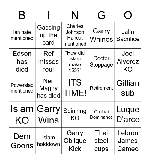 UFC 330 Bingo Card