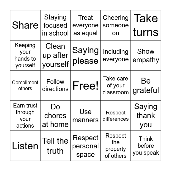 Respect BINGO Card