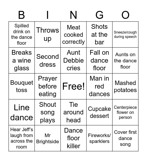 Wedding Bingo Card