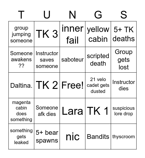 Tundra Bingo Card