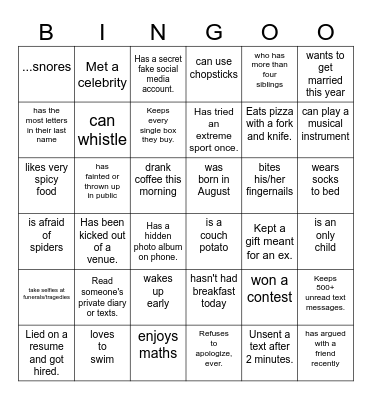 FIND SOMEONE WHO Bingo Card