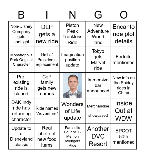 D23 Parks Panel 2026 Bingo Card