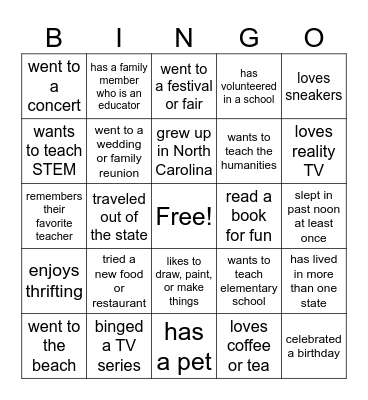 Summer Bingo Card