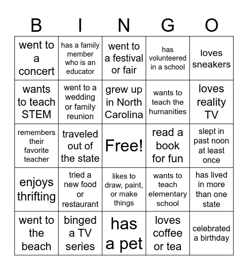 Summer Bingo Card