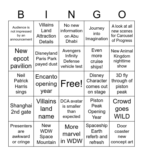 D23 Bingo Card