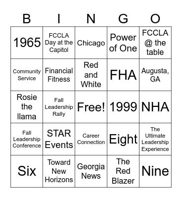 FCCLA Bingo Card