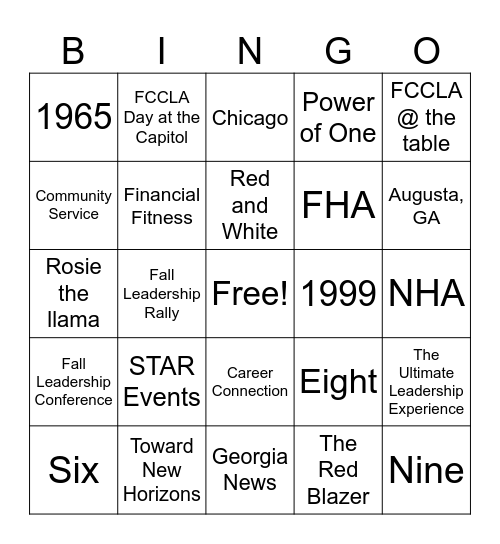 FCCLA Bingo Card