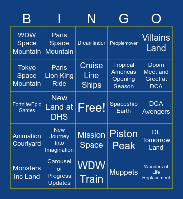 D23 2026 Parks Prediction Bingo Card