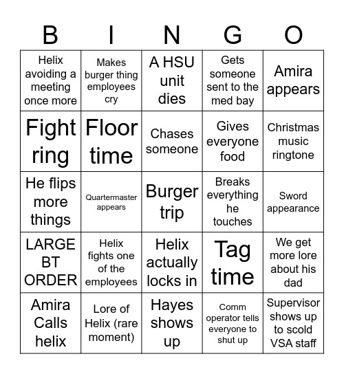 Zone nadir helix Bingo Card