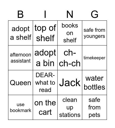 Library Bingo Card