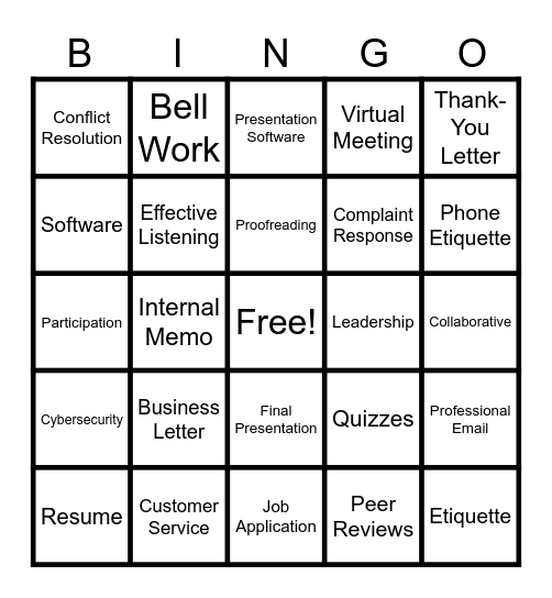 Business Communication Bingo Card