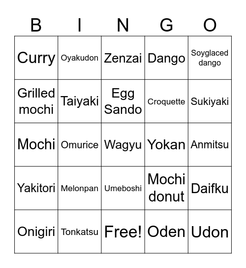 Japan Bingo Card