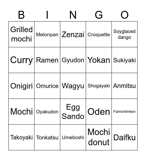Japan Bingo Card