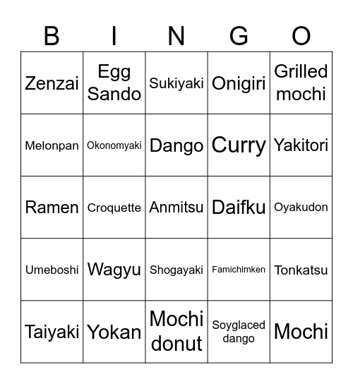 Japan Bingo Card