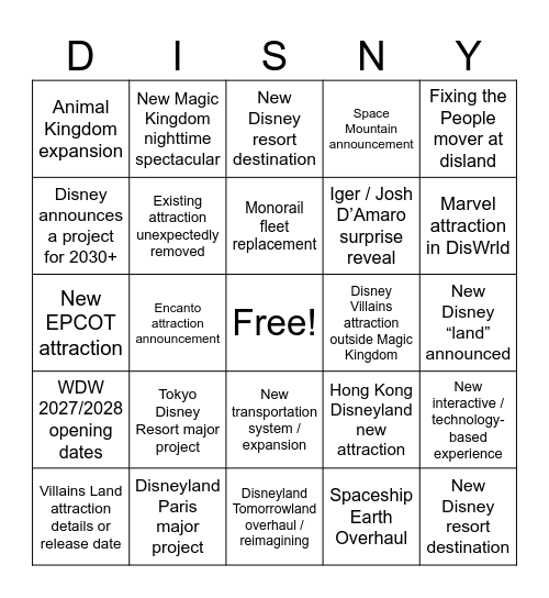 D23 Bingo Card