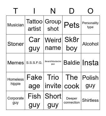 TINDO: Male Edition Bingo Card