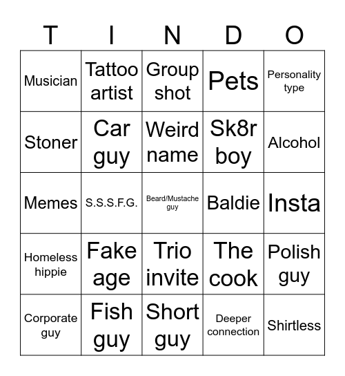 TINDO: Male Edition Bingo Card