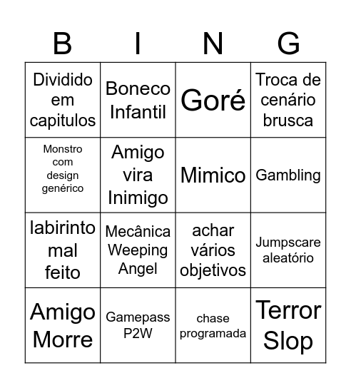 Wonderland Bingo Card