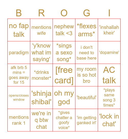 BROHAN BINGO Card