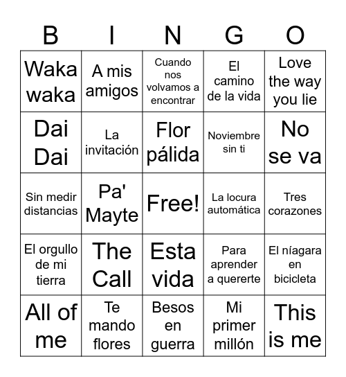 Bingo Carmelita Bingo Card
