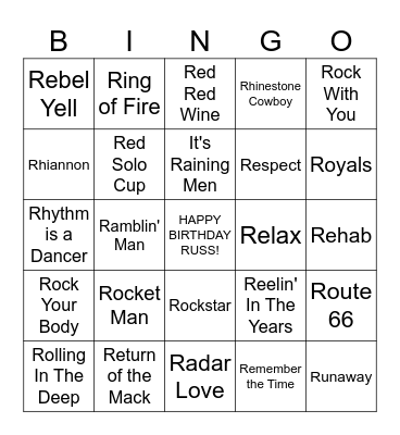 z'R' is for Russell Bingo Card