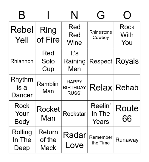'R' is for Russell Bingo Card