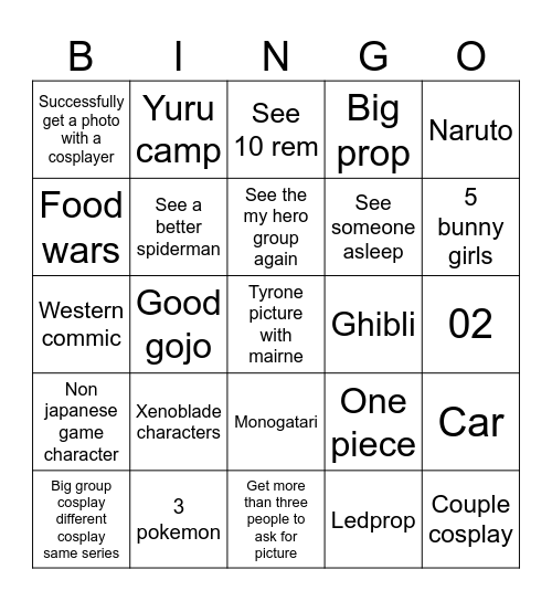 Comiket 108 bingo Card