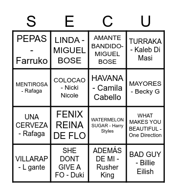 BINGO MUSICAL Bingo Card