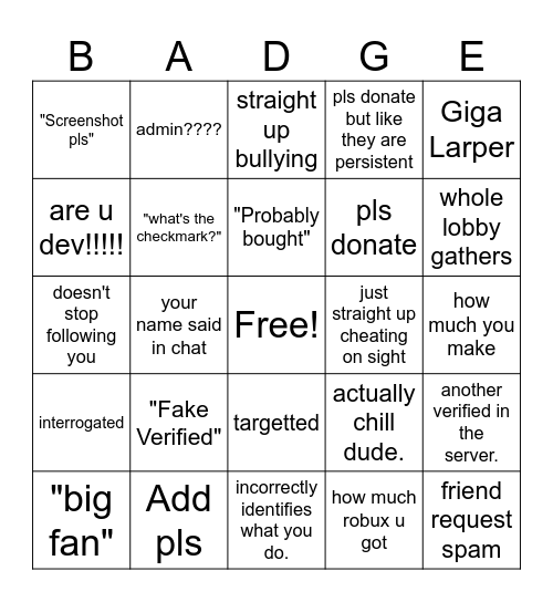 Verified Badge Bingo Card